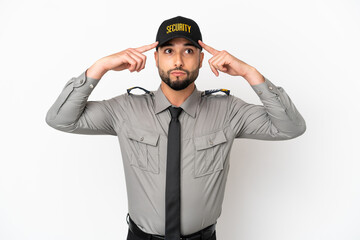 Young arab man isolated on white background having doubts and thinking