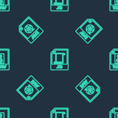 Set line JS file document, AVI and WAV on seamless pattern. Vector