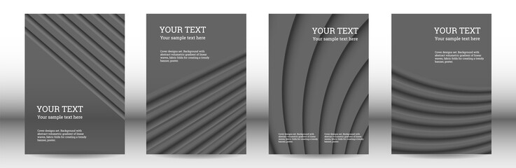 Cover designs set. Background with abstract volumetric gradient of linear waves, fabric folds for creating a trendy banner, poster