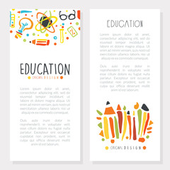 Education Banner Template with Space for Text and School Supplies, Brochure, Card, Flyer Design Vector Illustration