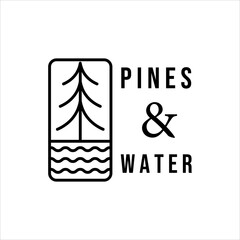 water and pines line art minimalist vector logo illustration design. adventure simple icon logo concept for wanderlust concept