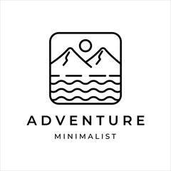 mountain and water line art logo simple minimalist illustration icon template design. adventure logo concept for wanderlust and travel company concept