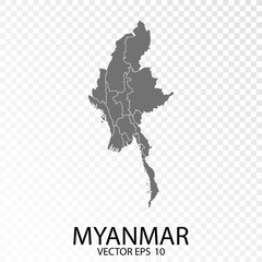 Transparent - Grey Map of Myanmar. Vector Eps 10.