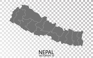 Transparent - High Detailed Grey Map of Nepal. Vector Eps 10.