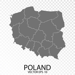 Transparent - High Detailed Grey Map of Poland. Vector Eps 10.