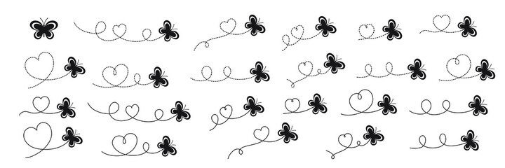 Flying Butterfly, Butterfly in Flight, Butterfly Flying on a Heart Shaped Dotted Route	