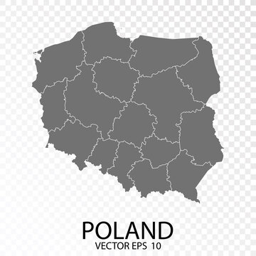 Fototapeta Transparent - High Detailed Grey Map of Poland. Vector Eps 10.