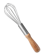 New balloon whisk with wooden handle isolated on white
