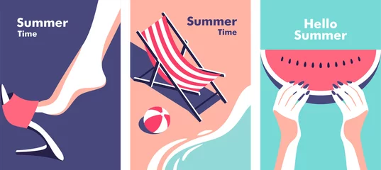Deurstickers Summer party, vacation and travel concept. Vector illustration in minimalistic style.  © faber14