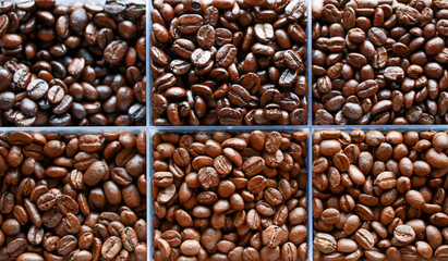 Close up rost coffee bean on tray