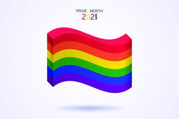 LGBT Pride Month 2021 vector concept. Freedom rainbow flag in isometry isolated on background. Gay parade annual summer event.