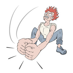 Angry man hitting the ground