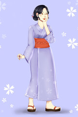 Ilustration of a asian woman with her tradictional costume .