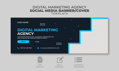 Digital marketing social media banner social media cover template, web banner, trendy design, ready to upload,