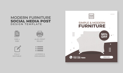 Furniture social media post square web banner template, social media banner, trendy design, ready to upload,