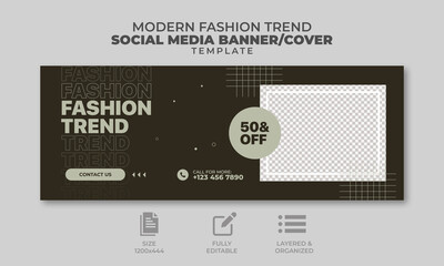 Fashion sale social media banner, social media cover template, web banner, ready to upload, trendy design,