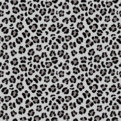 Seamless vector animal skin pattern. Leopard background in simple hand drawn style. Black and grey wildlife illustration. For fabric, textile, wrapping, cover, web.