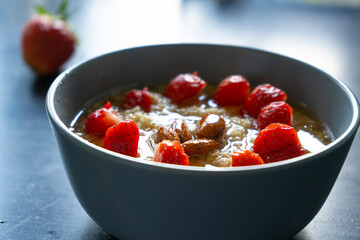 Fresh strawberry with oatmeal. Healthy habbits