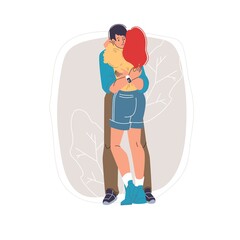 Vector cartoon flat characters friends lovers couple happy hugging each other,young people in love -communication,emotions,friendship,social concept