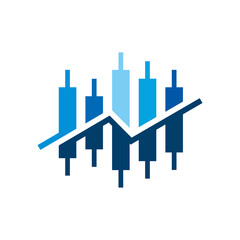 Financial Advisors Logo Design Template Vector Icon, Simple Illustration Logo For Financial Company. Blue Color vertical rounded stripes with arrows on White Gray Background.