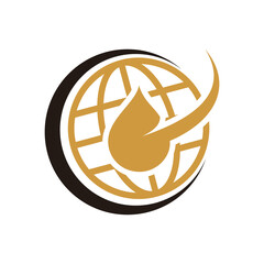 Gas and oil industrial logo design idea with oil drop and flame shape. Black and Gold logo concept for energy business. Energy resources logo layout.
