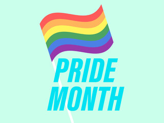 Pride month text with rainbow flag. LGBT Pride June. Tolerance and love. Festival of sexual minorities, gays and lesbians, transgender people. Design for banner and  poster. Vector illustration