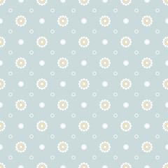 Seamless floral pattern of white daisies on a light blue background..