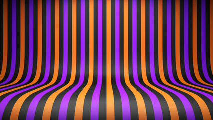 Halloween studio background with orange, purple, and black vertical stripes. Vector illustration