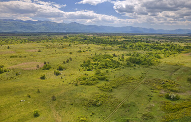 Fototapeta premium Lika region plateau an aerial view of the Croatian landscape