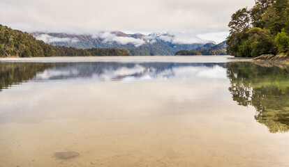 MIRROR LAKE, VILLA LA ANGOSTURA. ROAD OF THE SEVEN LAKES. ROUTE 40. PATAGONIA ARGENTINA.