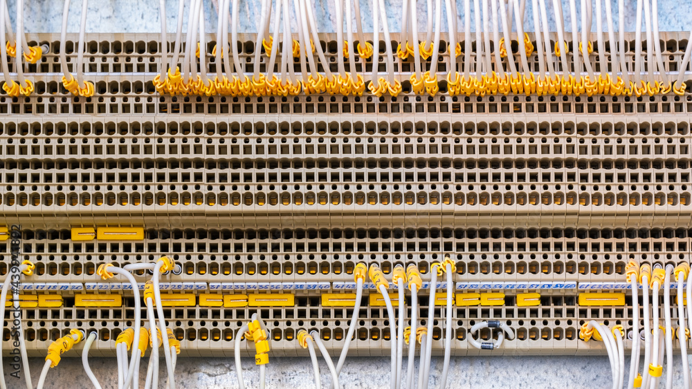 Poster network cables connected to a switch, network internet communication concept background
