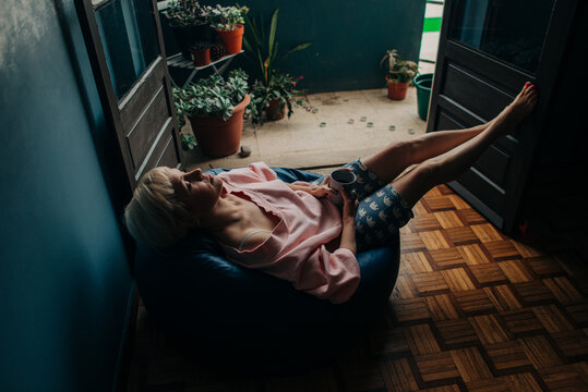 Woman enjoying her time alone at home