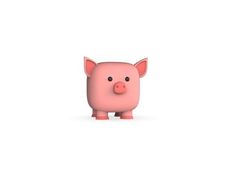 Cube cute Pig 3D render model isolated white background.