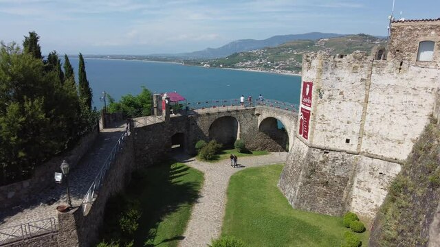 Scenic view with the Agropoli Castle on a sunny summer day. Salerno, Cilento, Campania, Italy.