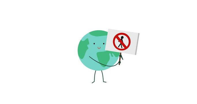 Earth protests with a no human allowed sign, happy.