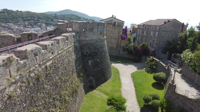 Scenic view with the Agropoli Castle on a sunny summer day. Salerno, Cilento, Campania, Italy.