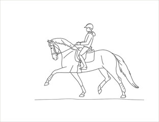 Equestrian vector illustration, horse riding, black and white outline