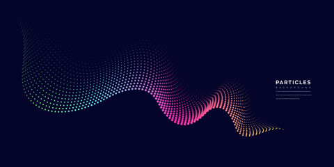 Wave vector element with abstract colorful lines on black background use for banner, poster, website. Curve flow motion illustration.