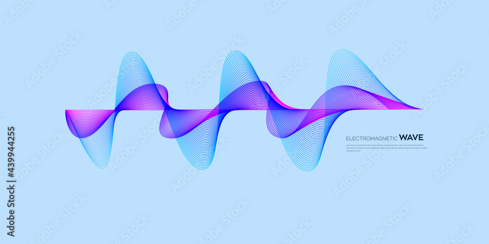 Poster electromagnet wave vector element with abstract colorful lines background in concept of technology, 