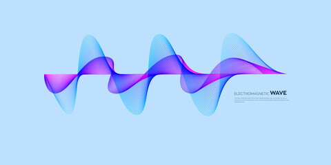Electromagnet wave vector element with abstract colorful lines background in concept of technology, science, digital network.