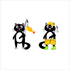 cat with fish fishing