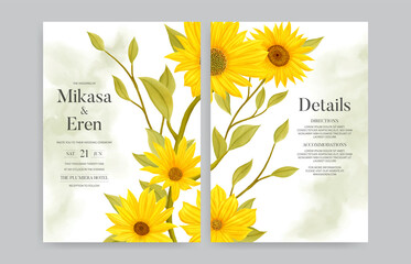 Bright sunflower wedding invitation card template