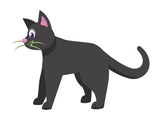Standing black cat. Halloween character in cartoon style