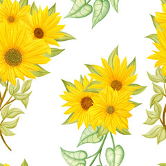 Beautiful watercolor sunflower seamless pattern background