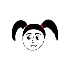 Hand drawn human face doodle. A cute girl with two ponytails. Isolated ink drawing with a pen. Pencil drawing. Simple illustration.