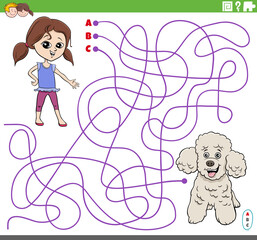 educational maze game with cartoon girl and poodle dog