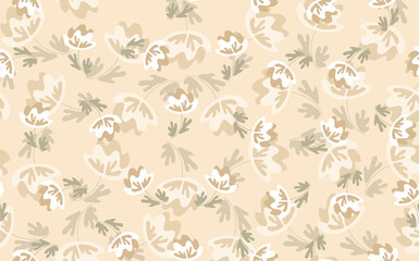 Seamless floral pattern based on traditional folk art ornaments. Colorful flowers on light background. Scandinavian style. Sweden nordic style. Vector illustration. Simple minimalistic pattern