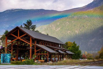 Community Barn with Rainbow in Downtown Pemberton, British Columbia