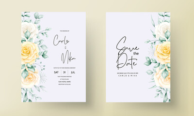 Fototapeta na wymiar Beautiful blooming watercolor flower frame wedding invitation card