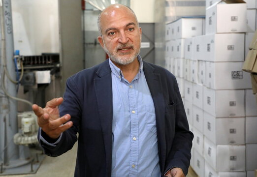 Kamal Fayad, chief executive of 961 Beer, a Lebanese beer exporter, gestures as he speaks during an interview with Reuters in Mazraat Yachouh